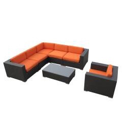 Corona Outdoor Patio Espresso and Orange 7-Piece Sectional Sofa Set