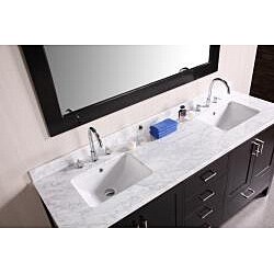 Espresso Solid Wood Transitional Double Sink Bathroom Vanity with Carrara White Marble Counter Top