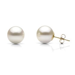 DaVonna 14k Yellow Gold Cultured Akoya Pearl Earrings (7-7.5 mm)