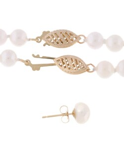 14k Gold Akoya Cultured Pearl Jewelry Set (5.5-6 mm/ 18 in/ 7in)