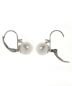 14k Gold Diamond Cultured Pearl Earrings (7-7.5mm)