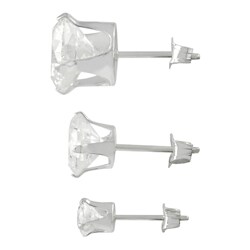 Tressa Sterling Silver CZ Solitaire Earring Set (3 pair - 5- 7- 9 mm)