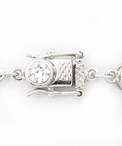 Sterling Silver Cubic Zirconia Heart Charm Bracelet