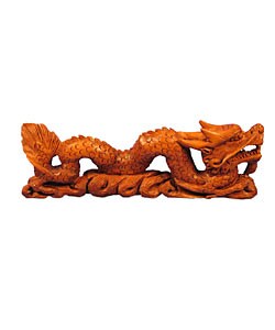 Handmade Lucky Dragon 11-inch Wood Carving