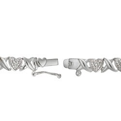 Sterling Silver Heart and X Diamond Accent Bracelet