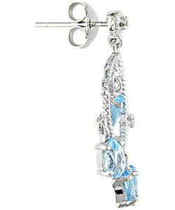 10k White Gold Blue Topaz Diamond Earrings