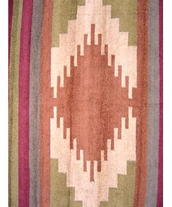 Kilim Hand-woven Ivory/Brick Silk Rug 8' x 10' (India)