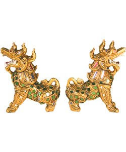 Gold and Glass Foo Dog Dragons (Set of 2)