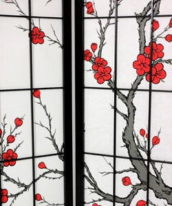 Spruce Wood and Rice Paper Cherry Blossom Shoji Screen (China 