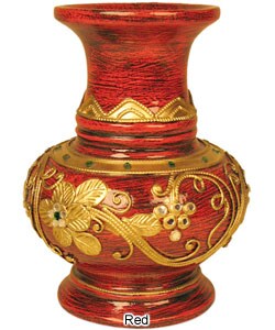 Gold Lacquer Vase with Inlaid Glass