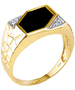 Miadora 14 kt. Yellow Gold Diamond Black Agate Ring