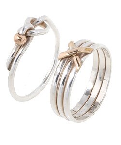 Sterling Silver Two-tone Knot and X Ring Set