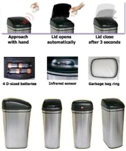 Infra Red Hands free 13 gallon Steel Trash Can