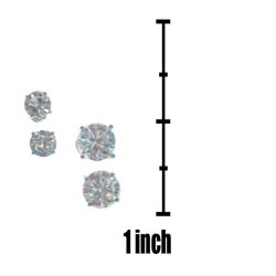 Sterling Silver Basket-set CZ 2-pair Earring Set