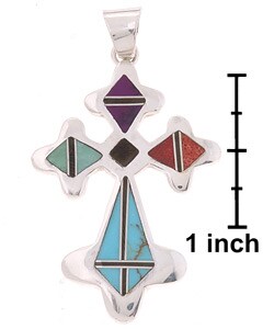 Sterling Silver Turquoise Coral Cross