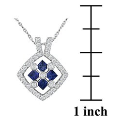 14k White Gold 1/5ct TDW Diamond Blue Sapphire Pendant