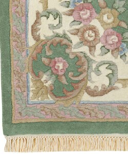 Hand-knotted Green Aubusson Wool Runner (2'6 x 8')