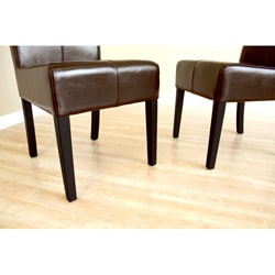 Dark Brown By-cast Leather Dining Chairs (Set of 2)