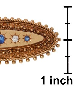 15k Gold Antique 1/8ct Diamond & Sapphire Bar Pin