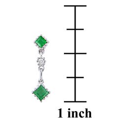 14k White Gold Diamond Emerald Earrings