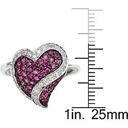 14-kt White Gold 1/6-ct Diamond and Ruby Heart Ring
