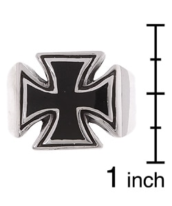 Mens Sterling Silver Black Onyx Iron Cross Ring  