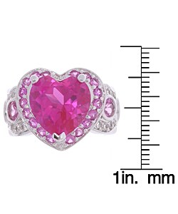 Icz Stonez Sterling Silver Created Pink Sapphire CZ Heart Ring