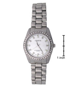 Geneva Platinum Rhinestone Rimmed Fashion Watch