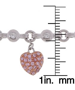 Sterling Silver CZ Bracelet with Pink Heart Charm