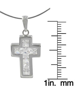 Sterling Silver Lined CZ Cross Pendant