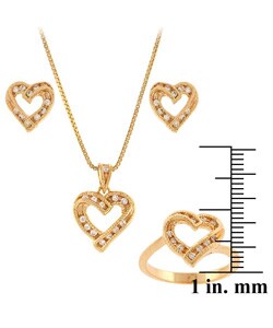 Icz Stonez 18k and Icz Stonez Sterling Silver 3-piece CZ Heart Gift Set