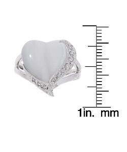 Sterling Silver CZ and Cat's Eye Stone Heart Ring