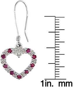 10k White Gold Ruby Diamond Heart Earrings