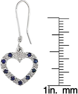10k White Gold Blue Sapphire Diamond Heart Earrings