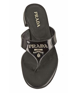 Prada Black Leather Flat Logo Sandal
