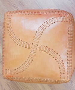 Handcrafted Leather Ottoman with Lacing (Peru)