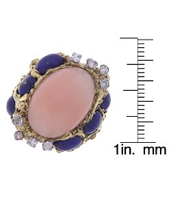 18k Gold Coral, Lapis, and Diamond Ring