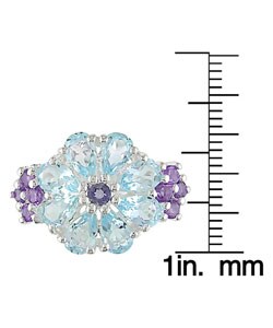 Silver Sky Blue Topaz and Amethyst Ring
