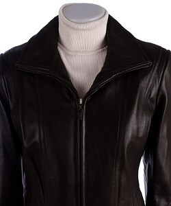 Jones New York Lamb Leather Stitch Detail Coat