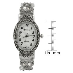 Geneva Platinum Marcasite Oval Face Women's Watch