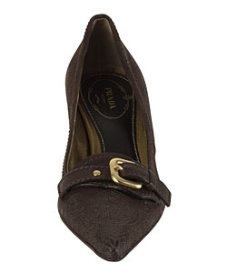 Prada Brown Leather Buckle Pumps