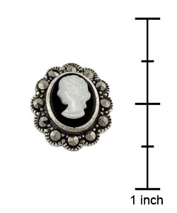 Marcasite, Black Onyx, MOP & Silver Cameo Earrings