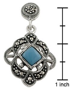 Sterling Silver Turquoise & Marcasite Dangling Earrings