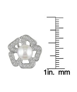 18k Gold FW Pearl 1ct TDW Diamond Earrings (7.5-8mm)