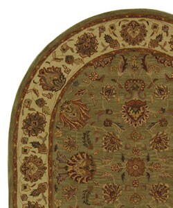 Handmade Heritage Kerman Green/ Gold Wool Rug (7'6 x 9'6 Oval)