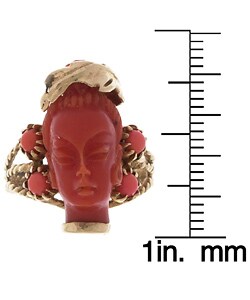 14k Yellow Gold Carved Coral Ring