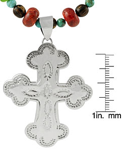 Sterling Silver Cross with Multi-Stone Necklace