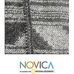 'Gray Black Glyphs' Alpaca Wool Reversible Poncho (Peru)
