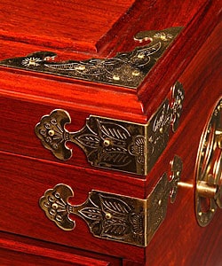 Handmade Asian Golden Brass and Wood Jewelry Box