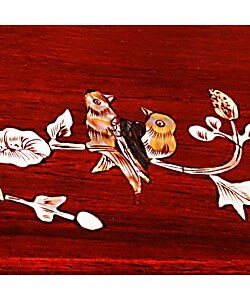 Flowers/ Birds Wood Jewelry Box with Mother of Pearl Inlay